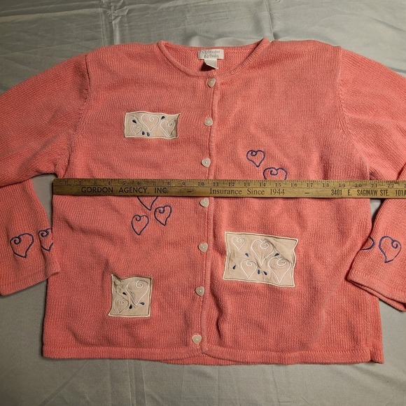 Vintage Pink Cardigan Embroidered Romantic Valentines Heart Buttons Dainty Love - Picture 9 of 9